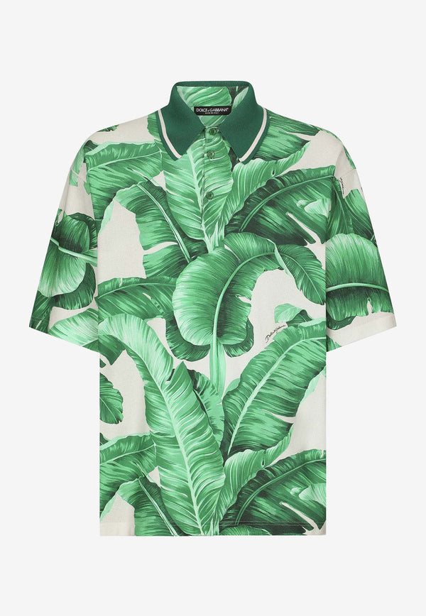 Dolce & Gabbana Banana Tree Print Oversized Polo T-shirt Green G8RG4T HS7M4 H2005