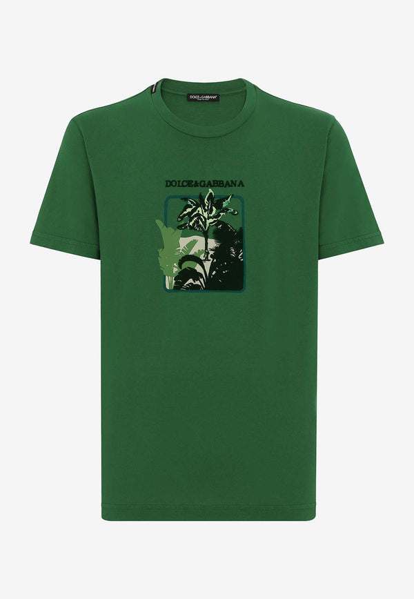 Dolce & Gabbana Banana Tree Print Logo T-shirt Green G8RN8T G7K1T V8433