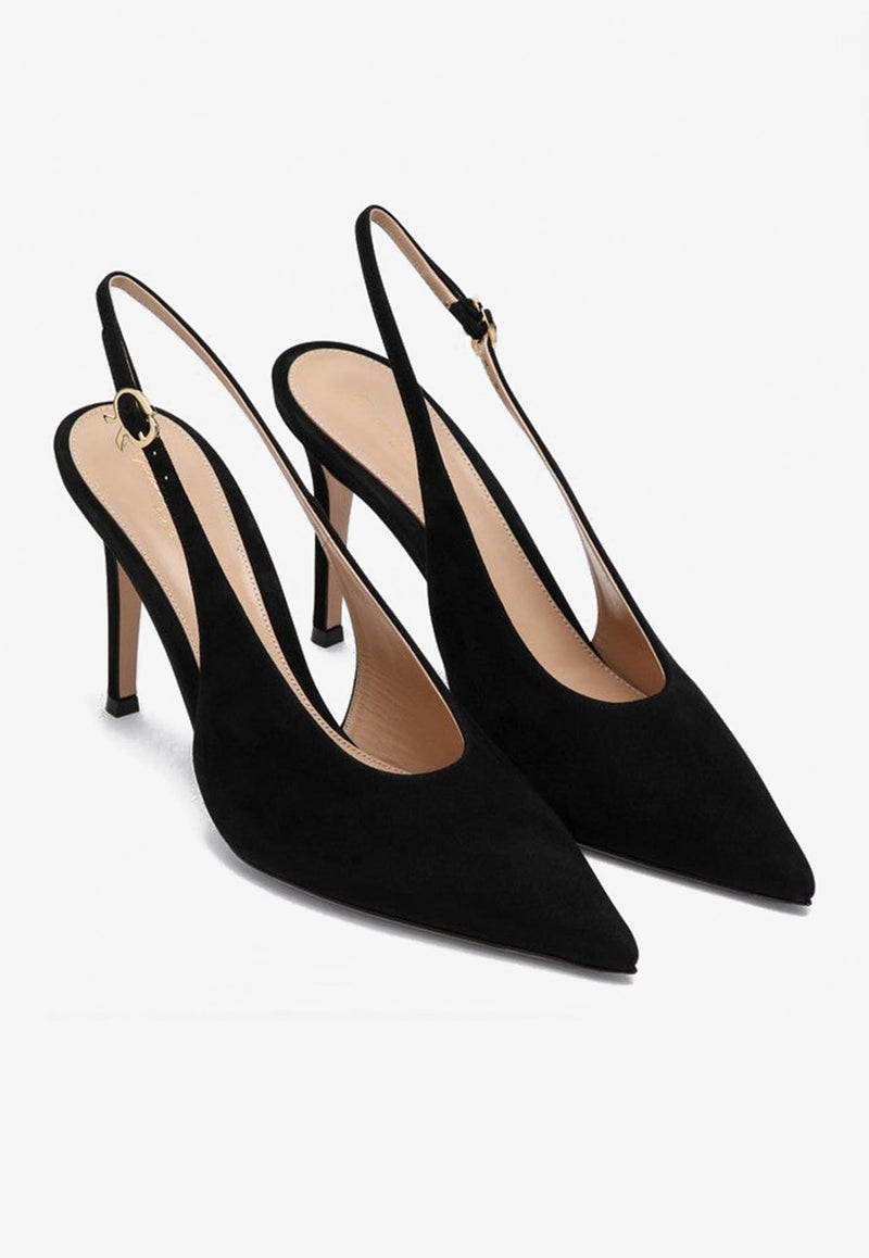 Gianvito Rossi Robbie 75 Slingback Suede Pumps Black G95461CAM/Q_GIANV-NERO