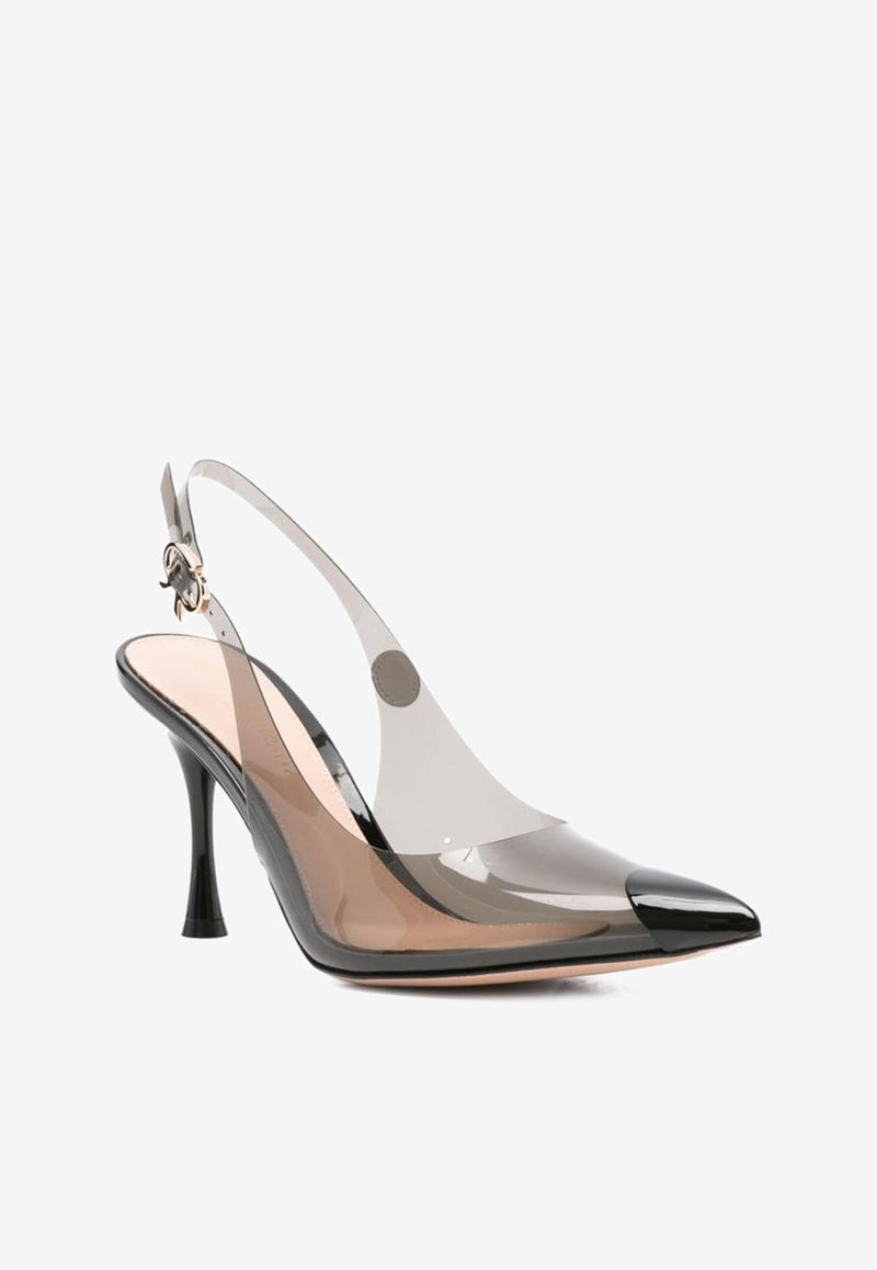 Gianvito Rossi Juliet 90 Slingback Pumps:Juliet 85 Slingback Pumps G95542 85LAC GSVFUNE VERNICE FUME BLACK