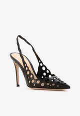 Gianvito Rossi Nikki 95 Laser-Cut Leather Slingback Pumps Black G95648 95RIC NXFNERO BLACK