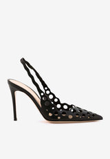 Gianvito Rossi Nikki 95 Laser-Cut Leather Slingback Pumps Black G95648 95RIC NXFNERO BLACK