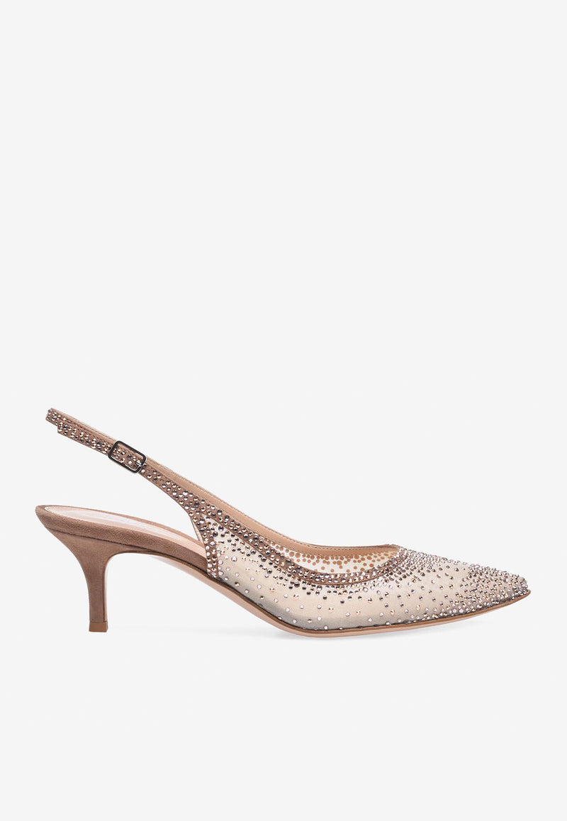 Gianvito Rossi Regina 55 Slingback G98080 55RIC COZPRND ORGANZA PRALINE NUDE