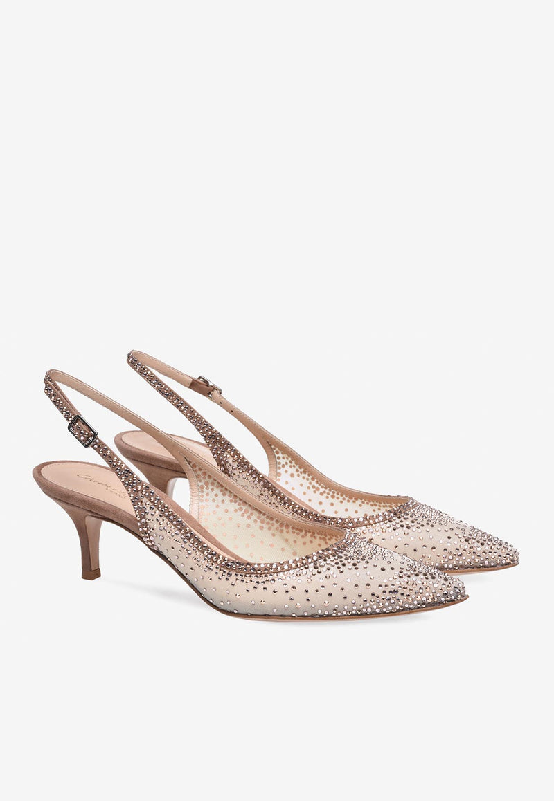 Gianvito Rossi Regina 55 Slingback G98080 55RIC COZPRND ORGANZA PRALINE NUDE