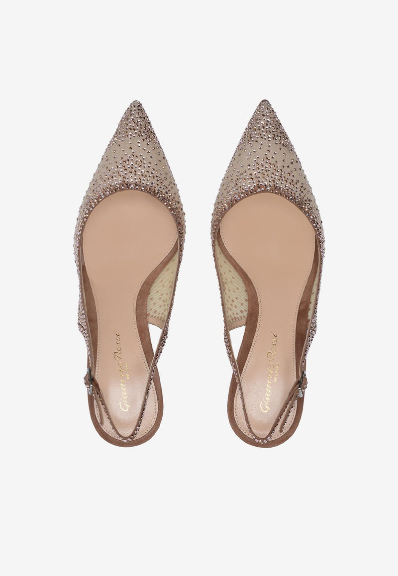 Gianvito Rossi Regina 55 Slingback G98080 55RIC COZPRND ORGANZA PRALINE NUDE