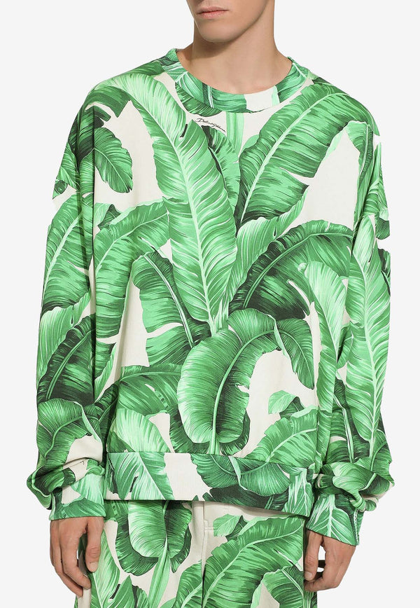Dolce & Gabbana Banana Tree Print Crewneck Sweatshirt Green G9AQVT HI7X6 H2005