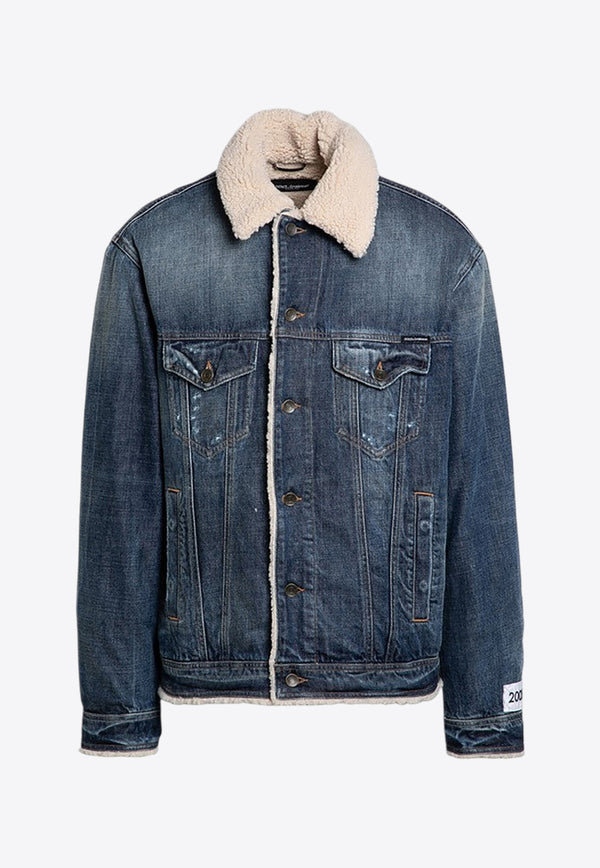 Dolce & Gabbana Shearling-Trimmed Denim Jacket Blue G9BEJDG8LM8/P_DOLCE-S9001