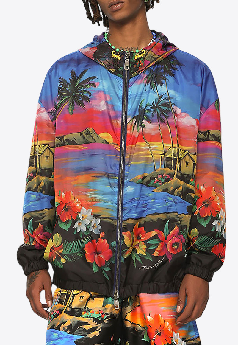 Dolce & Gabbana Hawaiian Print Windbreaker Jacket Multicolor G9ZD9T FPSHP HH4JL
