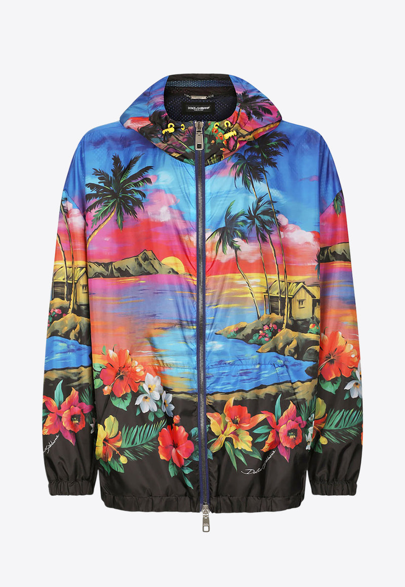 Dolce & Gabbana Hawaiian Print Windbreaker Jacket Multicolor G9ZD9T FPSHP HH4JL