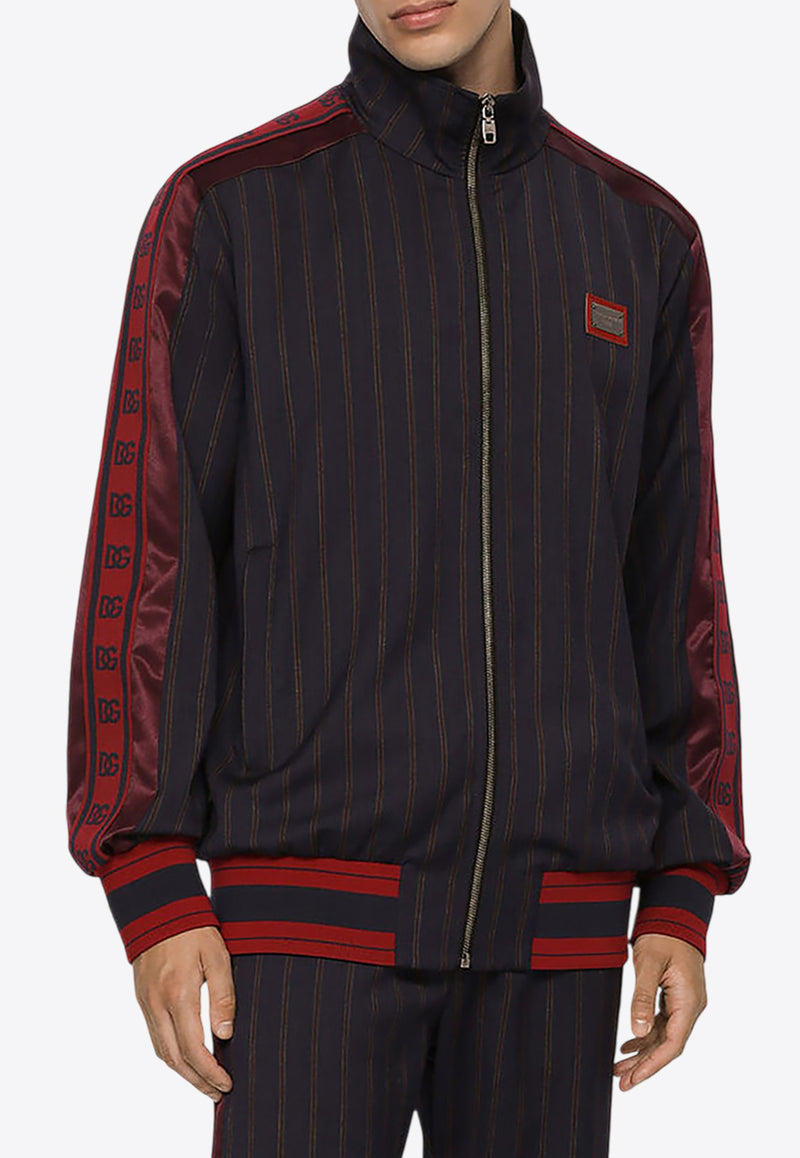 Dolce & Gabbana Pinstripe Zip-Up Jacket with Logo Plaque Navy G9ZR3T GF808 S9000