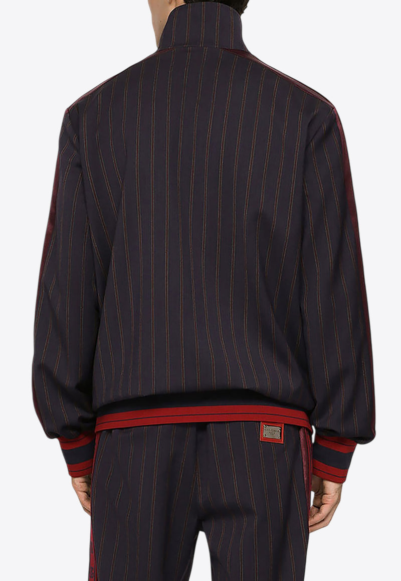 Dolce & Gabbana Pinstripe Zip-Up Jacket with Logo Plaque Navy G9ZR3T GF808 S9000