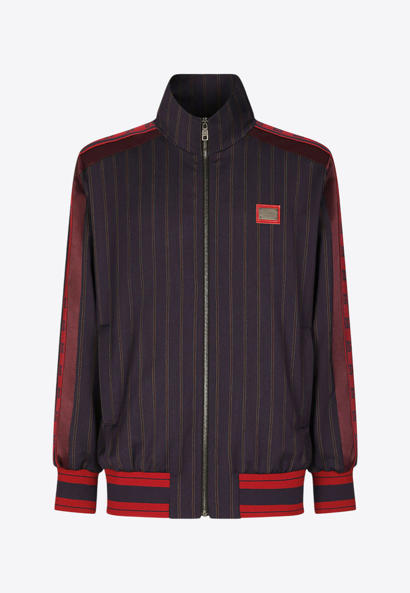 Dolce & Gabbana Pinstripe Zip-Up Jacket with Logo Plaque Navy G9ZR3T GF808 S9000