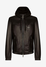 Dolce & Gabbana Logo Plaque Hooded Leather Jacket Black G9ZY6L HULR0 N0000