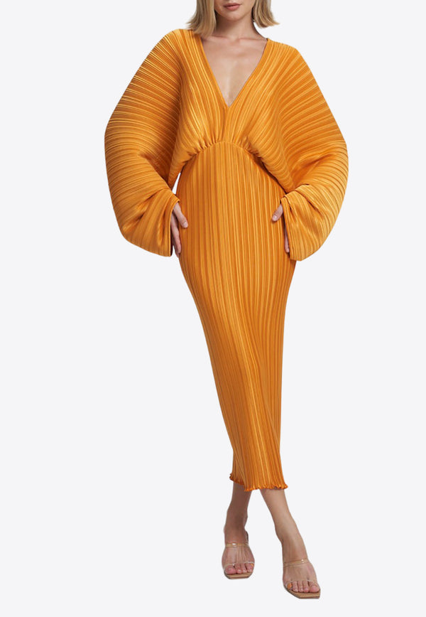 L'IDEE The Galerie V-neck Pleated Midi Dress Orange GALERIEGOWN-AMBERORANGE