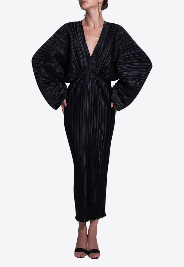 L'IDEE The Galerie V-neck Pleated Midi Dress Black GALERIEGOWN -NOIRBLACK