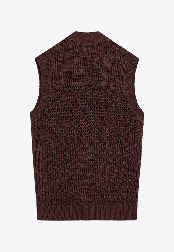 Tagliatore Perforated Buttoned Vest Brown GERALDPWE25-02/Q_TAGLT-BROWN