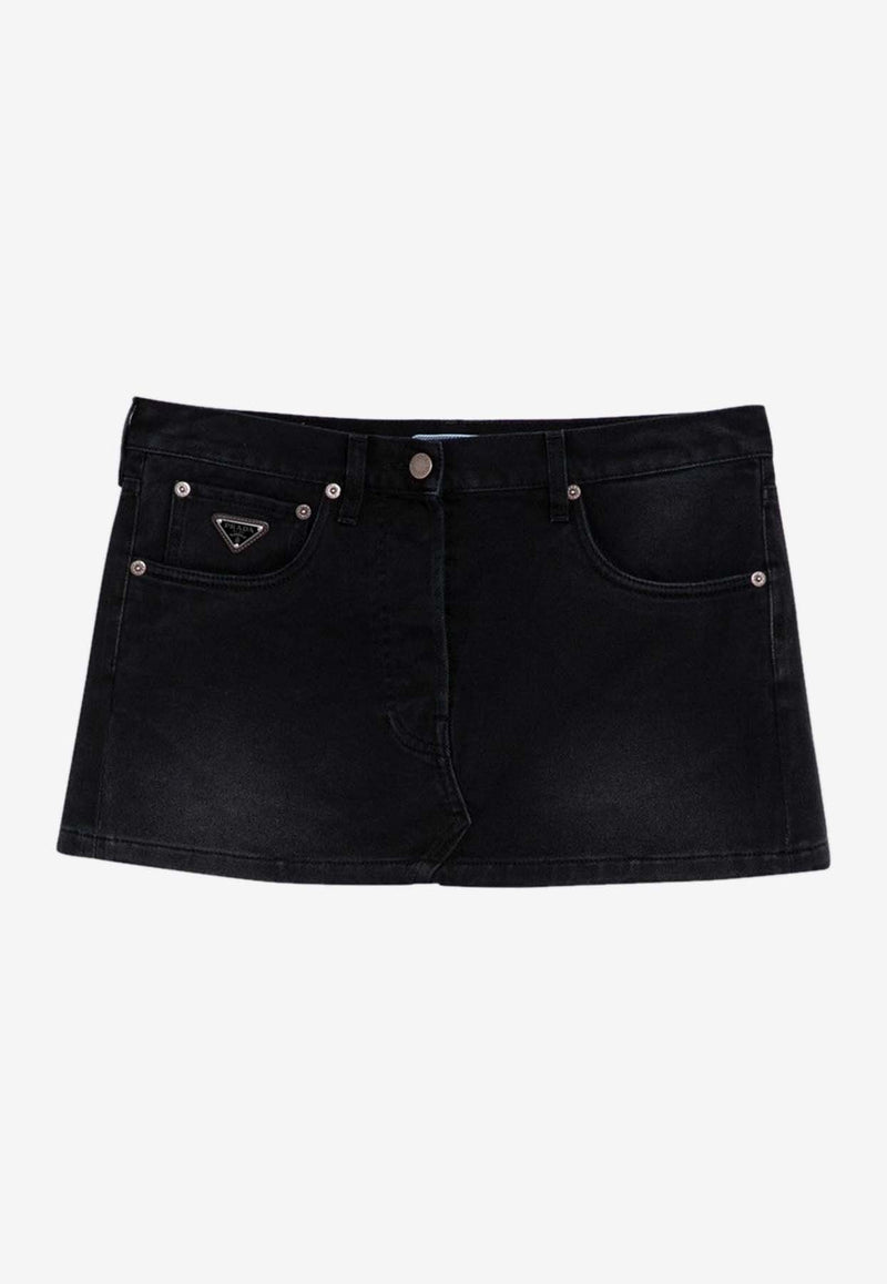 Prada Logo Patch Mini Denim Skirt Black GFD179OOO148J/P_PRADA-F0557