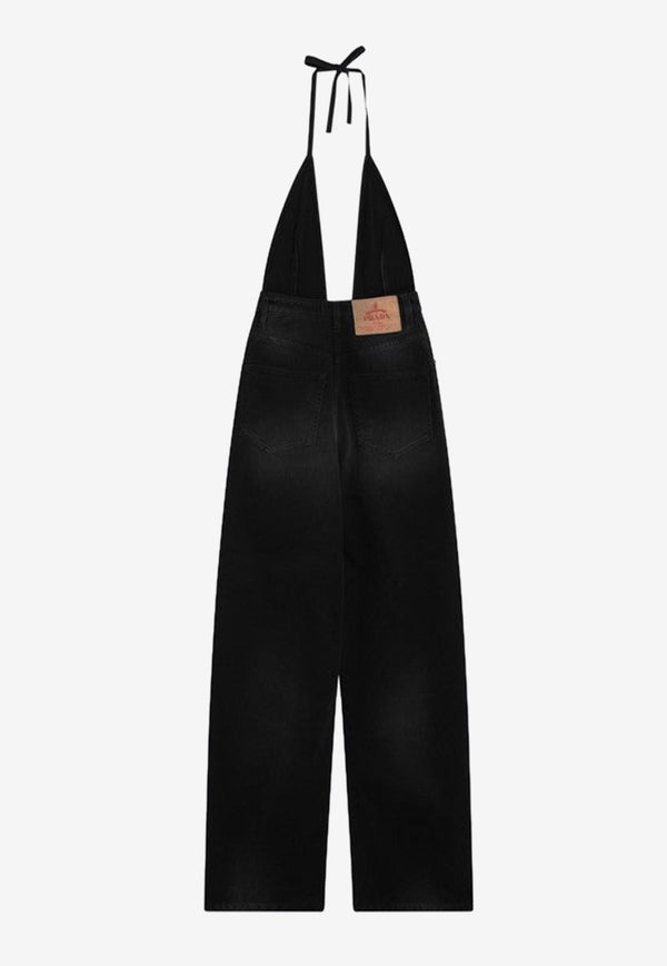 Prada Triangle Logo Halterneck Denim Jumpsuit Black GFZ014OOO148J/Q_PRADA-F0557