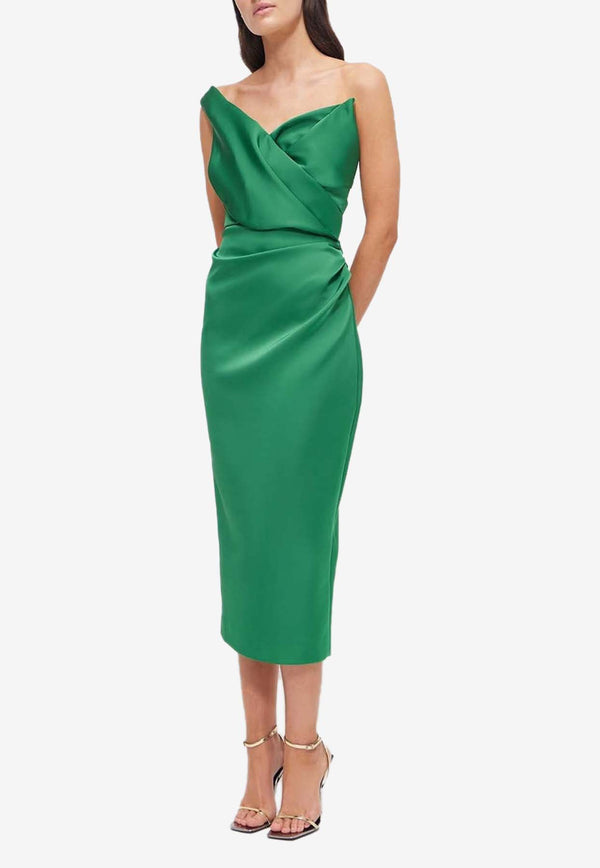 Rachel Gilbert Edan One-Shoulder Satin Midi Dress Green