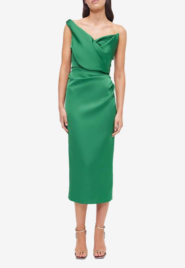 Rachel Gilbert Edan One-Shoulder Satin Midi Dress Green