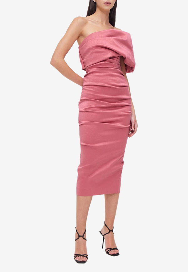 Rachel Gilbert Kat One-Shoulder Midi Dress Pink