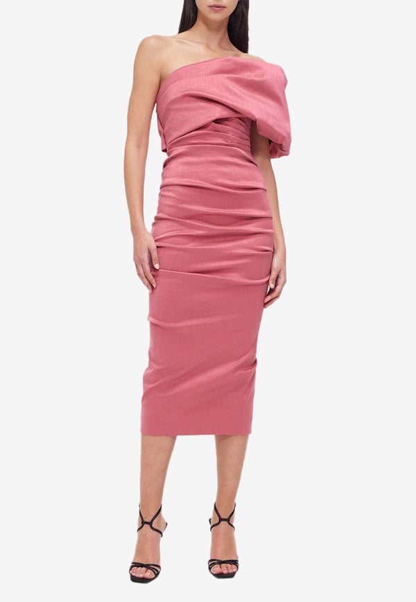 Rachel Gilbert Kat One-Shoulder Midi Dress Pink