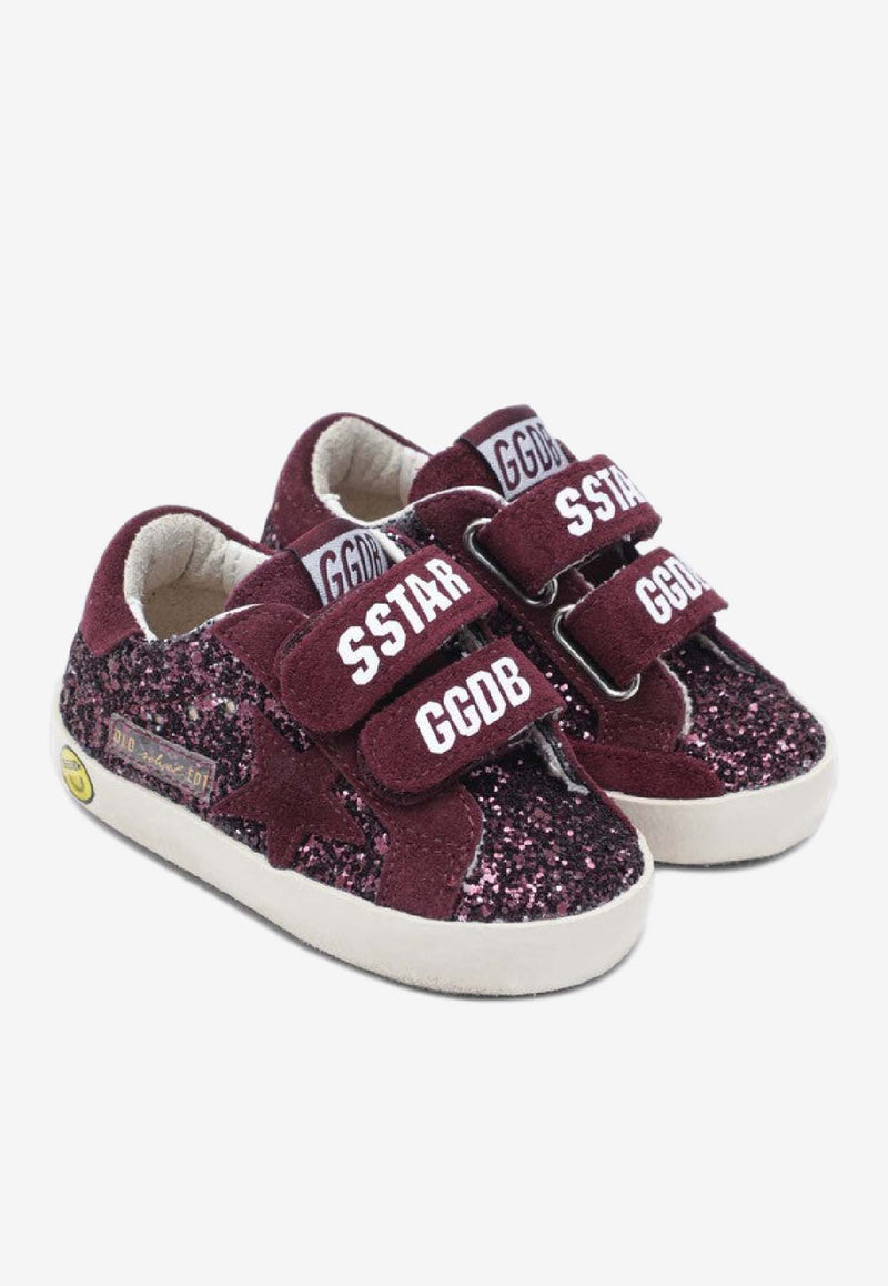 Golden Goose DB Kids Babies Old School Glittered Sneakers Burgundy GJF00111NF008033/S_GOLDE-40151