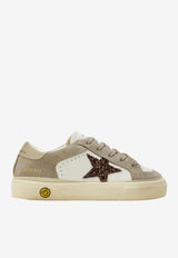 Golden Goose DB Kids Girls May Suede and Leather Sneakers with Glitter Star Patch Taupe GJF00495.F008072.81760_WHITE MULT