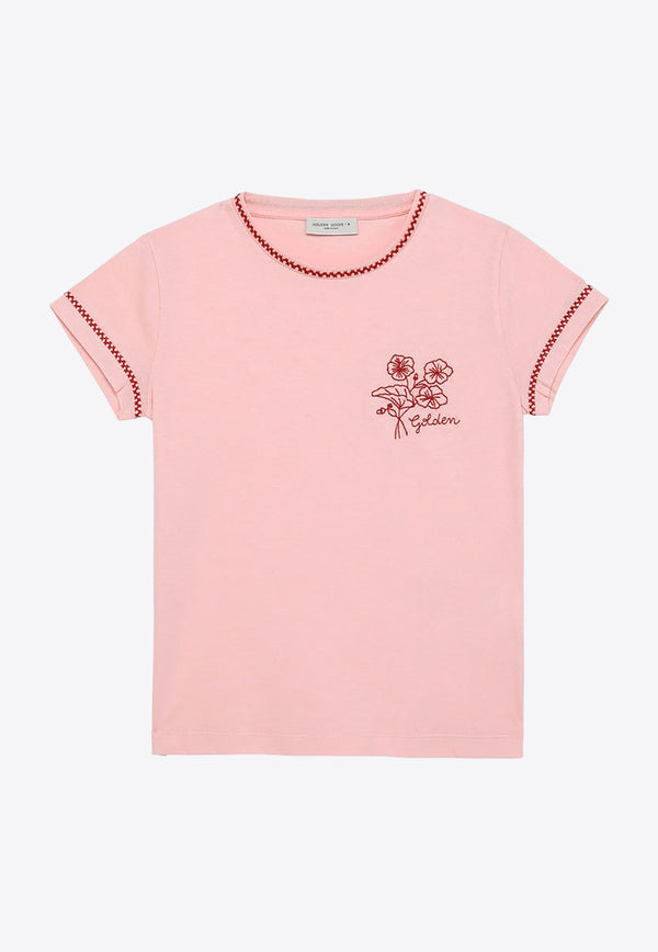 Golden Goose DB Kids Girls Embroidered Crewneck T-shirt Pink GKP01390P001492/O_GOLDE-25182