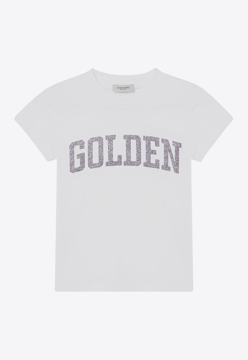 Golden Goose DB Kids Girls Glittered Logo T-shirt White GKP01390P001943/Q_GOLDE-12192