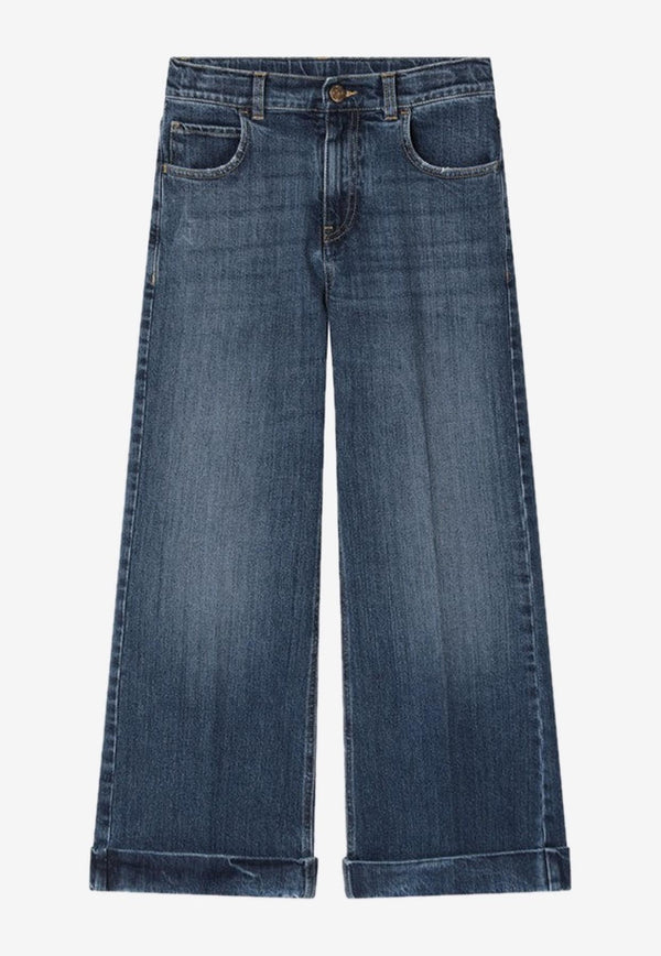 Golden Goose DB Kids Girls Washed Bootcut Jeans Blue GKP02410P002181/R_GOLDE-50765