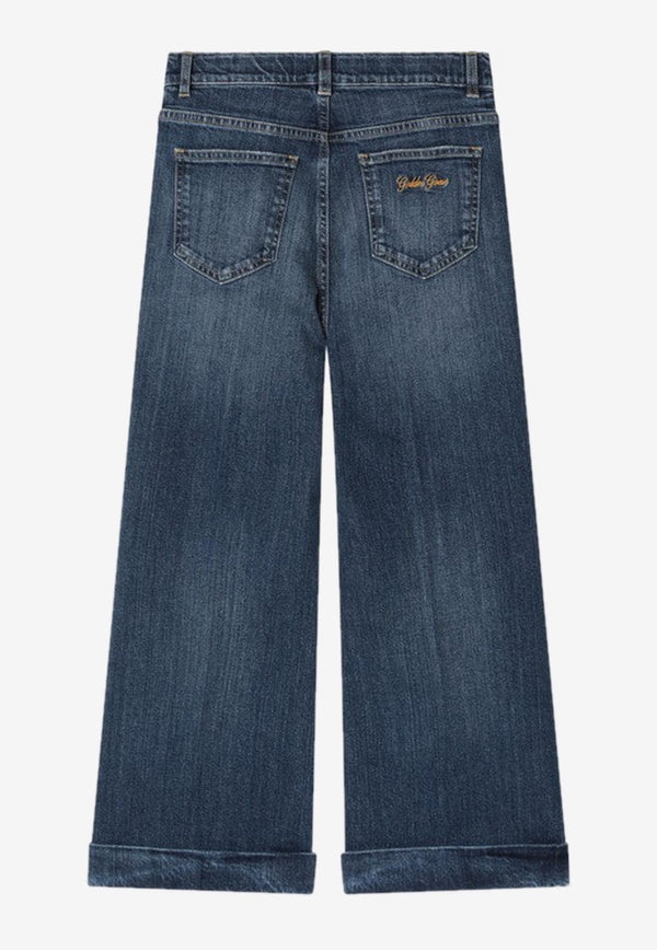 Golden Goose DB Kids Girls Washed Bootcut Jeans Blue GKP02410P002181/R_GOLDE-50765