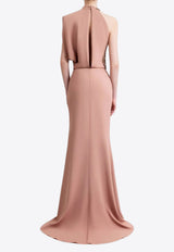 GEMY MAALOUF Asymmetrical Beaded Gown Beige GMPF25 7551LD_BEIGE