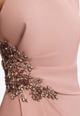 GEMY MAALOUF Asymmetrical Beaded Gown Beige GMPF25 7551LD_BEIGE