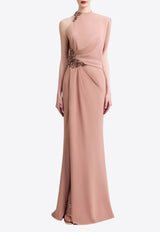 GEMY MAALOUF Asymmetrical Beaded Gown Beige GMPF25 7551LD_BEIGE