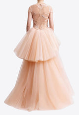 GEMY MAALOUF Layered Ruffle Tulle Gown Blush GMPF25 7560LD_BLUSH