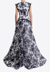 GEMY MAALOUF Structured-Shoulders Lace Gown Monochrome GMPF25 7572LD_BLACK WHIT