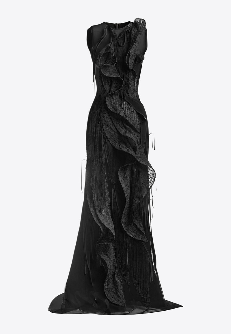 Maticevski Hedone Fringed Ruffled Gown Black GO5343/23BLACK