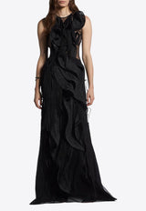 Maticevski Hedone Fringed Ruffled Gown Black GO5343/23BLACK