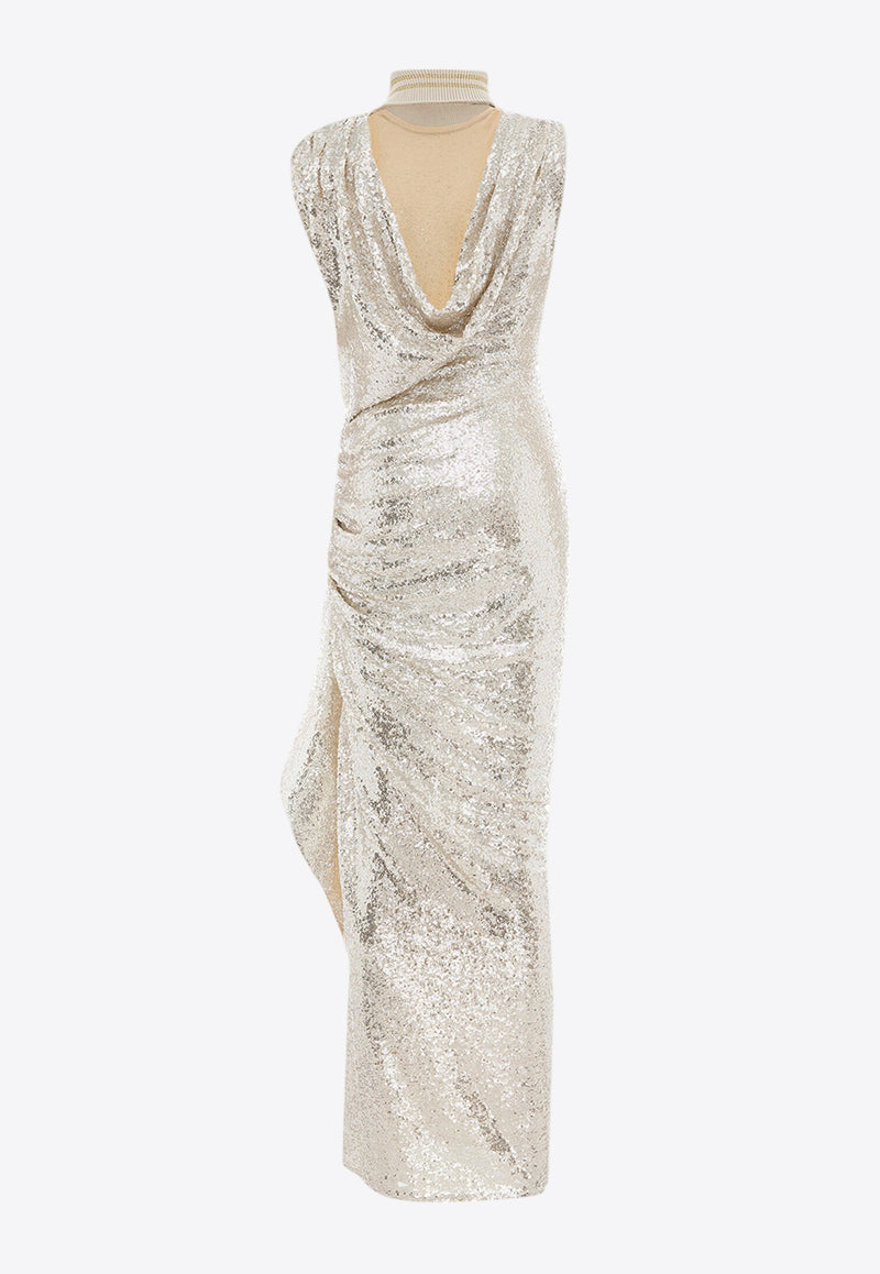 Maticevski Reward Draped Sequined Maxi Dress Silver GO5379/23SILVER