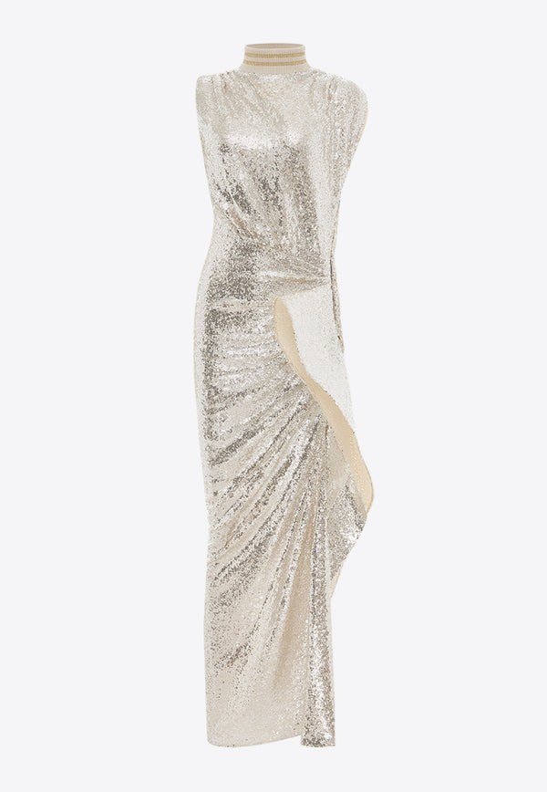 Maticevski Reward Draped Sequined Maxi Dress Silver GO5379/23SILVER