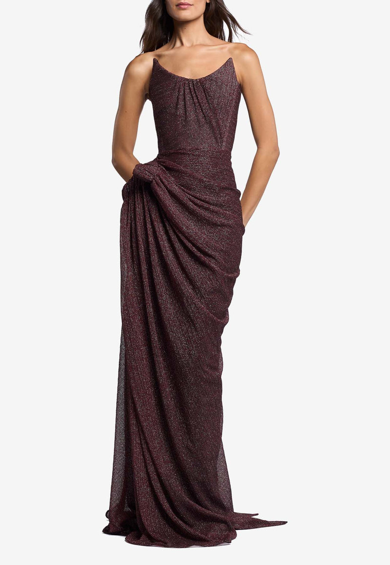 Maticevski Lexicon Sculptural Metallic-Knit Gown Dark Brown GO5554/24_DARK BROWN