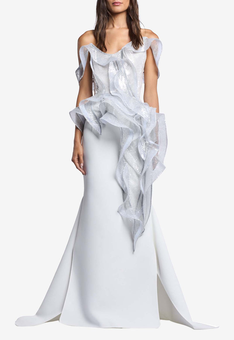 Maticevski Refraction Strapless Wave Gown White GO5555/24_WHITE