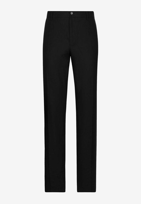 Dolce & Gabbana Straight-Leg Tailored Linen Pants Black GP03JT GH253 N0000