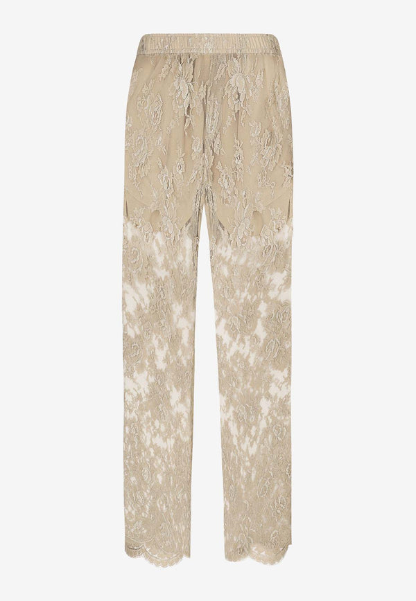 Dolce & Gabbana Semi-Sheer Floral Lace Pants Beige GP05QT HLM9Y S8450