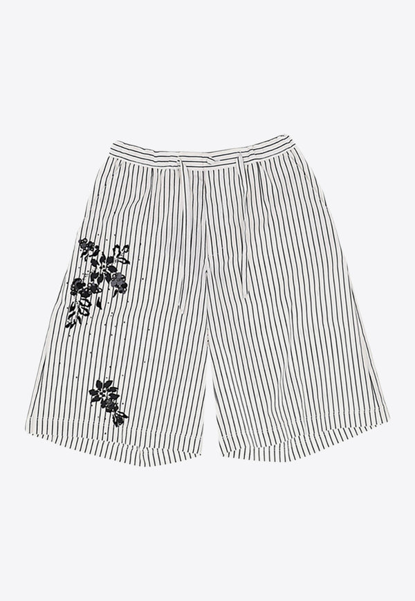 Dolce & Gabbana Embroidered Striped Poplin Shorts White GP08FZ_GH894_S9000