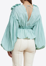 Acler Lyall Puff-Sleeved Cropped Blouse GRKW_TLB_TOPAZ