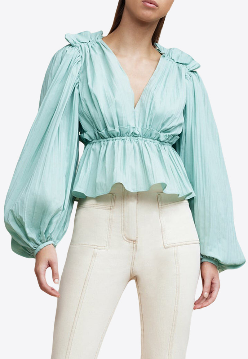 Acler Lyall Puff-Sleeved Cropped Blouse GRKW_TLB_TOPAZ