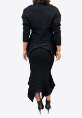 Dawei Wool Asymmetric Midi Skirt GRKW_WPS_BLACK