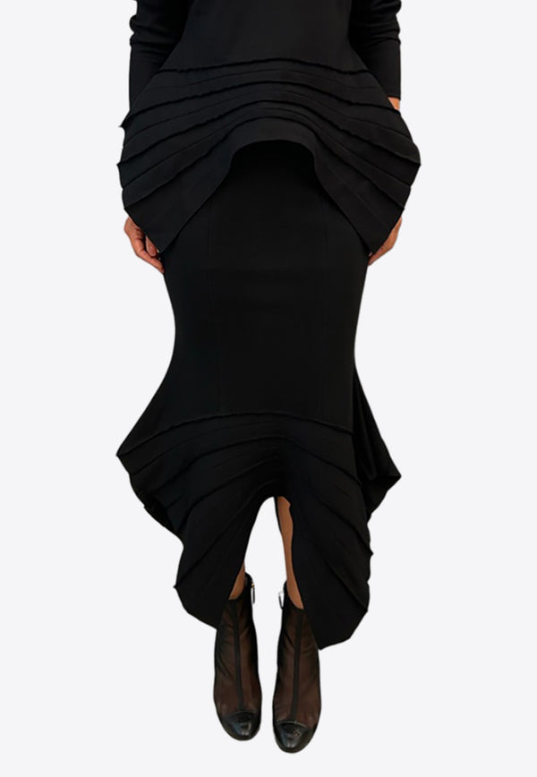 Dawei Wool Asymmetric Midi Skirt GRKW_WPS_BLACK